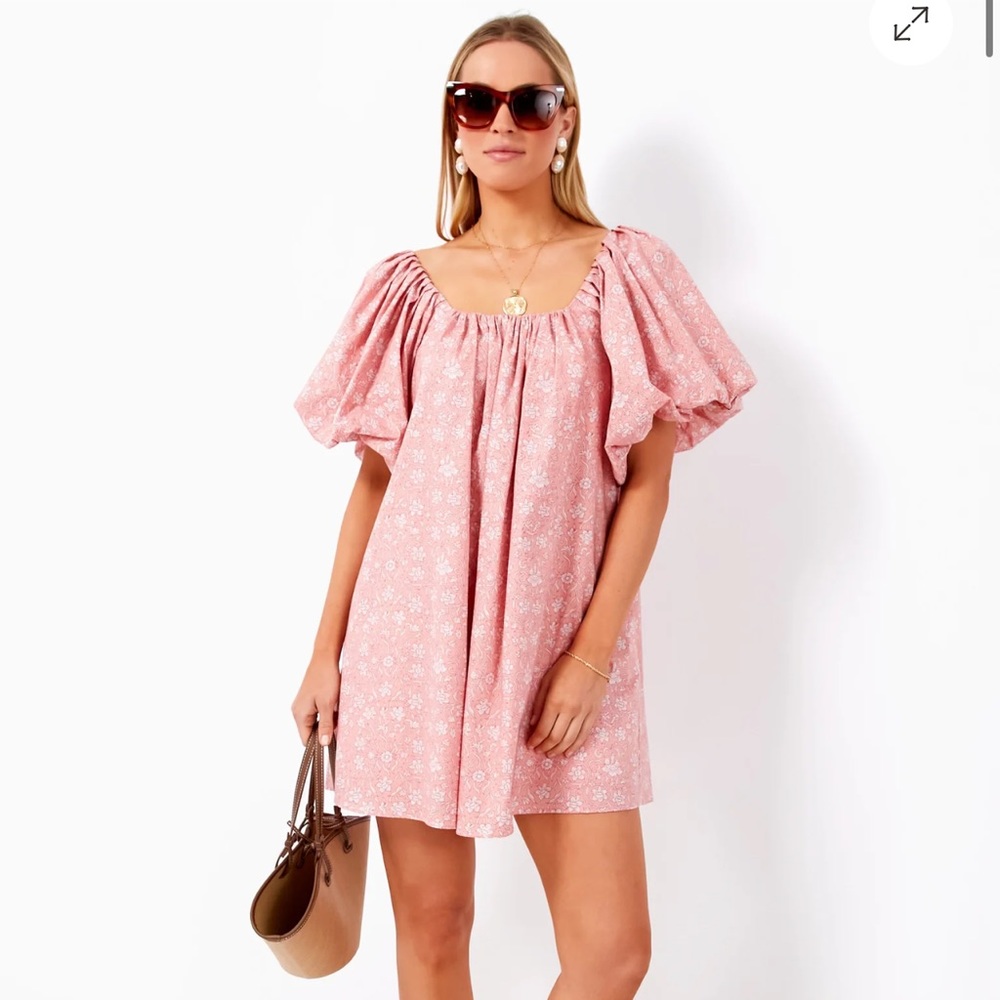 Tuckernuck Hyacinth house pink dress. Off the shoulder or on puff sleeve. NWT